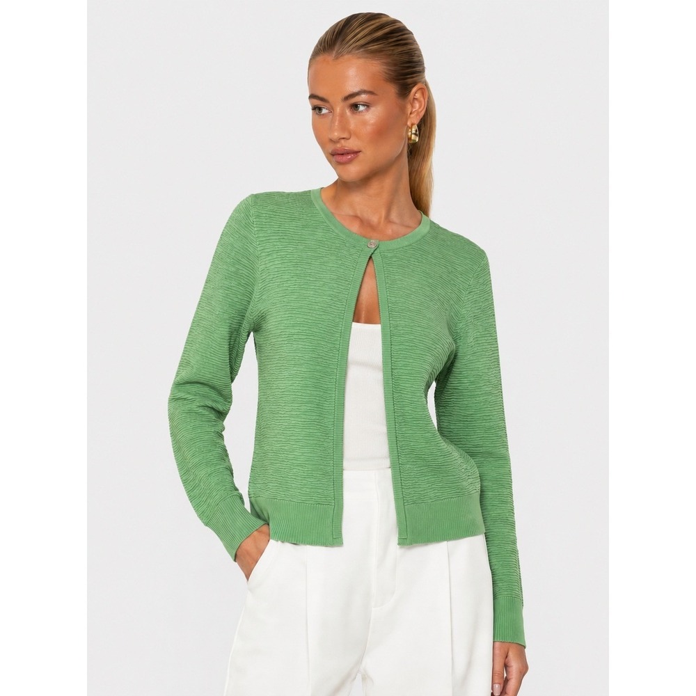 Carlisle Collection Green Silk Blend Textured Cardigan Sweater Career S NWOT